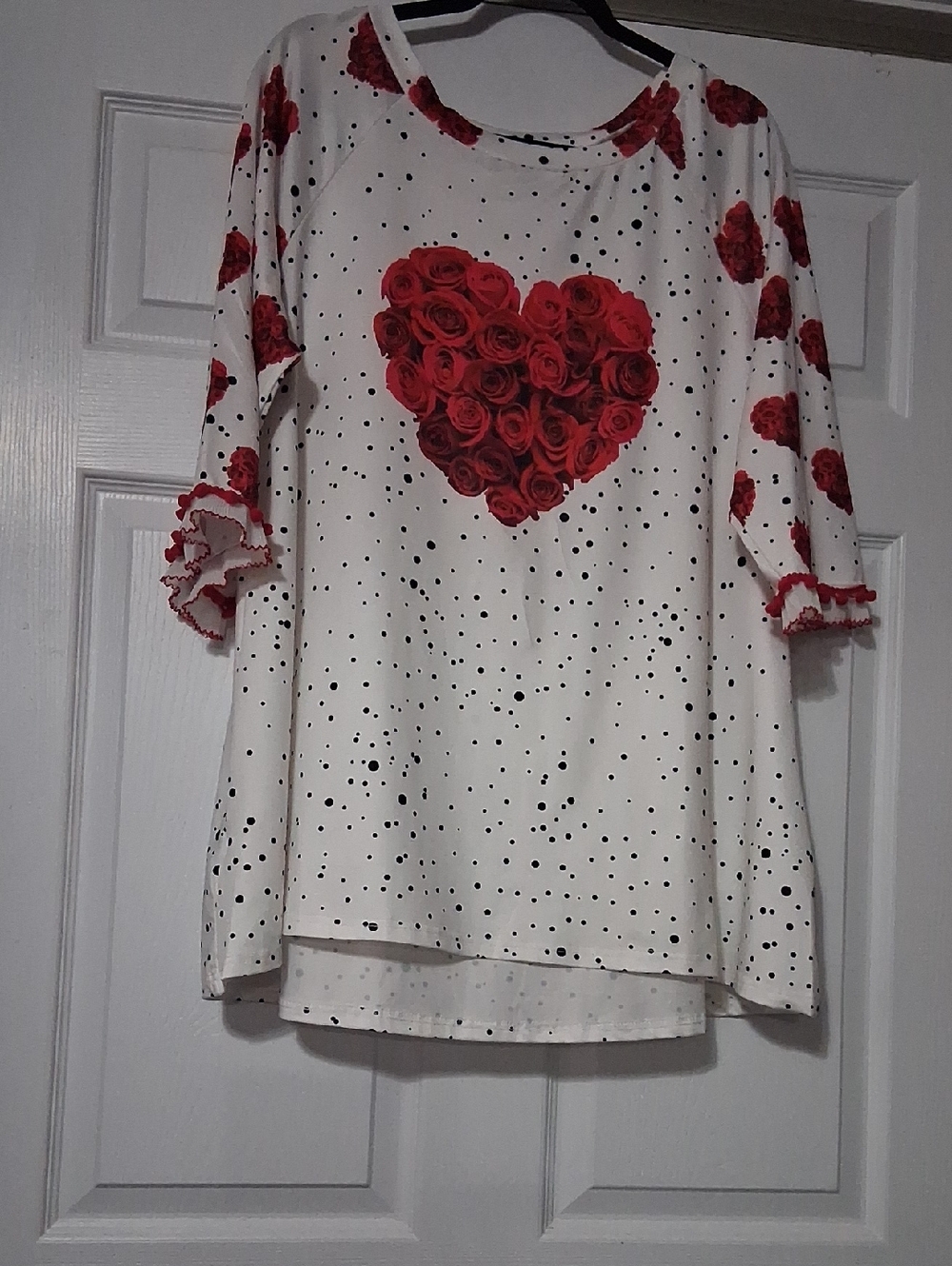 White Rose Heart Polka Dot Women's Top